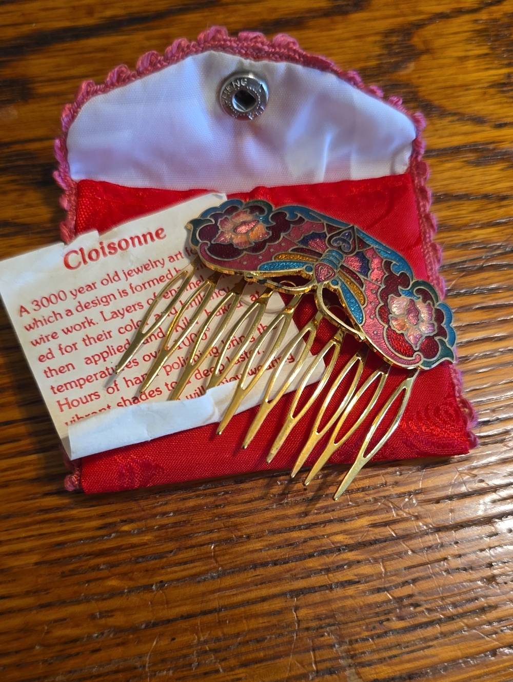 Floral Enamel Hair Comb in Red and Pink